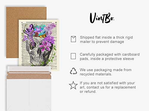 Skull, Skeleton Anatomy Vintage Dictionary Art Print, Modern Contemporary Wall Art For Home Decor, Boho Poster Sign 8X10 Inches, Unframed (Skull With Flowers & Crystals) #TOP3