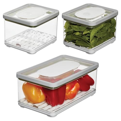 Image of iDesign Small and Large Fridge Produce Bins with Removable Drainage Trays and Lids - Set of 3 - Gray