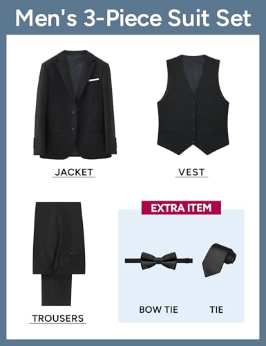 Men's Slim Fit 5-Piece Suit Set with Stretch - Jacket, Vest, Pants, Bow Tie & Necktie (2-Button Design)3