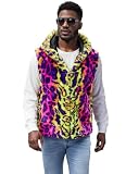 Oaovo Men's Warm Faux Fur Hoodie Cool Waistcoat Short Vest Jacket Coat Sleeveless Outwearer Multicolor L