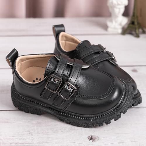 Image of Kannior Boys Girls Oxford PU Leather Shoes Little Kid Wedding Dress Shoes Toddler Lace Up Non-Slip Texture Sole Loafer Flats Classic School Uniform Walking Shoes
