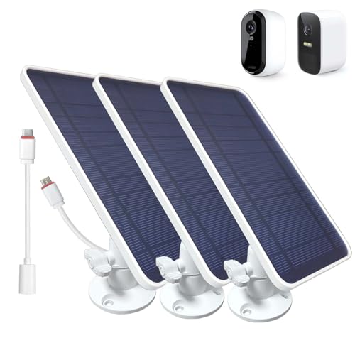 Image of DIANMU Solar Panel for Arlo Essential 2K / 2K XL (2nd Gen), Solar Charger EufyCam 2C Pro/2C/3C, with 13FT Weatherproof USB C & Micro USB Cable & Aluminum Alloy Mount (3 Pack)