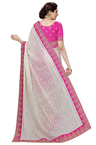 Panash Trends Women Embroidery Georgette & Net Half & Half Saree For Women (Pink) #TOP1