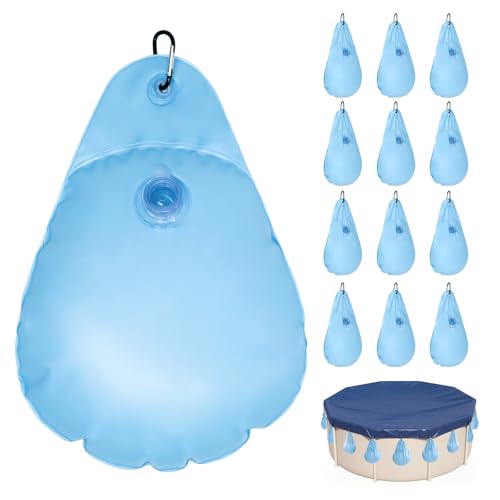 IFOYO 12 PCS Pool Cover Water Weights Bag with Hooks, Thick PVC Water Weight for Above Ground Pool Cover, Antifreezing Winter Weights Bags for Closing Pool Tarp, Leakproof Swimming Covers Hanging Bag