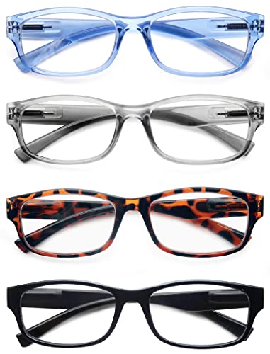 Gafas de lectura comodas con flexibilidad HEEYYOK pack de 4 monturas rectangulares ligeras