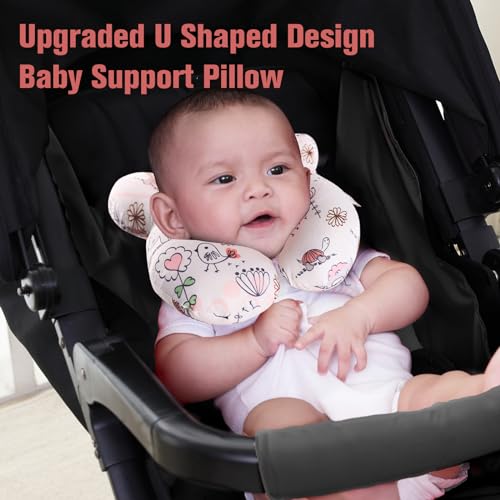 Image of KAKIBLIN Baby Neck Pillow, Upgraded Baby Support Pillow,Babies Head Pillow,Neck Support Pillow for for Car Seat, Stroller, Pushchair,Travel (Hippo)