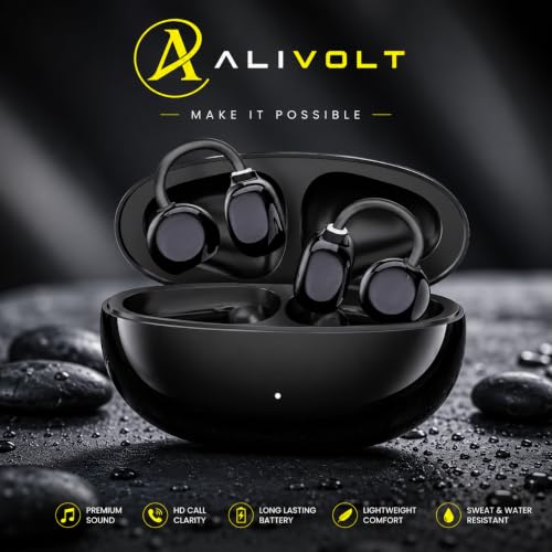 Image of Wireless Open Ear Buds with 60H Battery, 12mm Custom Drivers, Spatial Audio, Premium Leather Dual Form Design, Low Latency, Quad Mic ENC, Ambient Awareness, IPX5 - Black (Black)