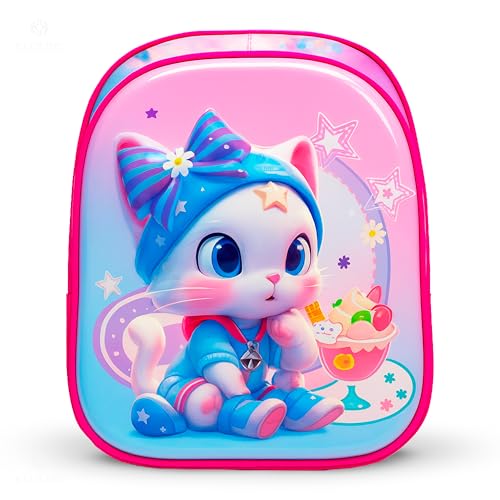 Mochila Infantil Escolar 3D Feminina Menina Conforto Resistência Estampas Coloridas Alças Acolchoadas Bolsos Laterais Zíper Reforçado Creche Escola (GATINHA)