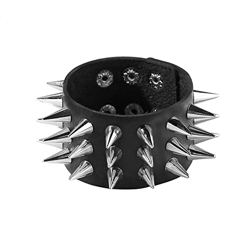 Soft Faux Leather Choker Collar with Spiked,Punk Rock Necklace and Bracelets Emo Jewelry Set for Women Men Cosplay4