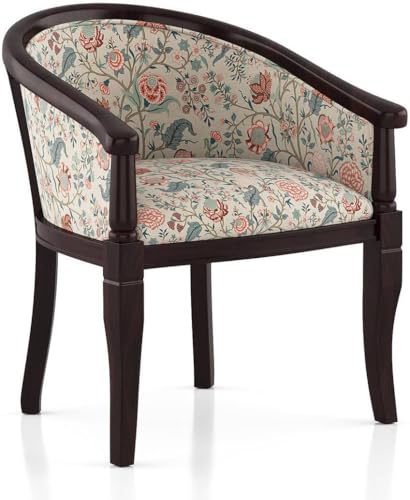 Image of Solid Sheesham Wood Chair Single Seater Sofa Chair for Living Room, Bedroom, Outdoor & Indoor - Walnut & Calico Floral