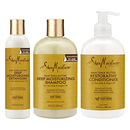 Sheamoisture Deep Moisturizing Hair Care For Curly, Dry And Damaged Hair Raw Shea Butter Sulfate Free Shampoo And Conditioner, Hair Detangler With Sea Kelp And Argan Oil #TOP17