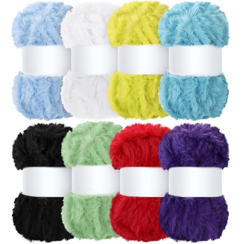 Threlaco 8 Skeins Faux Fur Yarn Soft Chunky Fluffy Yarn
