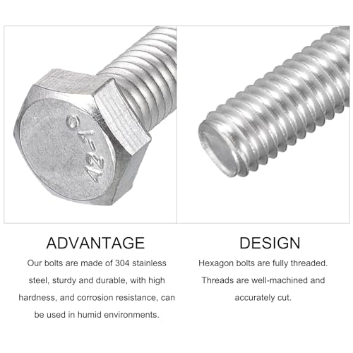 Image of METALLIXITY Hex Bolts (M5-0.8x25mm) 50Pcs, 304 Stainless Steel UNC Fully Threaded Hex Head Screw Bolt Machine Screws - for Furniture Repair, Silver