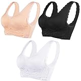Encounter Sommer Dünn Komfort Damen Starker Halt Gepolsterter Push up Ohne Bügel Sport BH Bustier Stretch Sports Unsicht Bra Top Für Yoga Fitness-Training(Schwarz+Weiß+Haut, M)