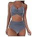 Maillot De Bain 2 Pièces Femme Taille Haute Push-up Dos Nu Croisé Bandage Réglable Bikini Couleur Unie Coussin De Poitrine Détachable Bikini Natation Beach Party Pool Party (Bleu, XL)