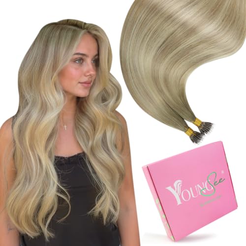 YoungSee Nano Tip Hair Extensions Real Human Hair Ombre Blonde Nano Ring Hair Extensions Balayage Ash Blonde Ombre Platinum Blond Nano-Link Human Hair Extension 24 Inch 50g 50 Strands for Wedding
