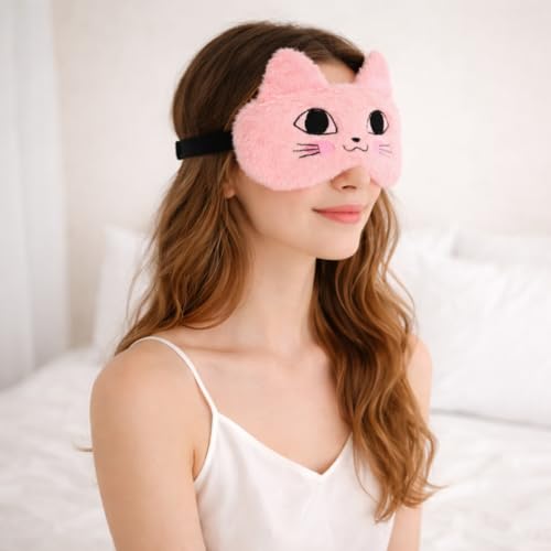 Image of Jenna Eye Mask for Sleeping | Soft Sleep Mask for Girls, Women & Children | Colorful Eye Cover for Travel, Naptime & Night Sleep (Fur Tomcat Pink)