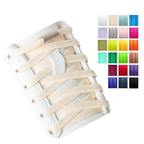 Olukssck 2 Paar Elastische Schnürsenkel Ohne Binden, Schuhbänder mit Metall Lock, Schnürsenkel Schnellverschluss für Kinder Erwachsene Schuhe, Beige