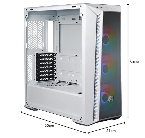 Cooler Master MasterBox 520 Mesh - Boîtier PC Moyen Tour Chassis ATX, 3 x Ventilateurs Préinstallés, Configuration du Flux d'air, Panneau Avant Mesh & Latéral Verre Trempé, Contrôleur ARGB - Blanc