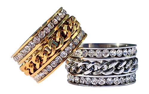 Spinner Eternity Ring~Gold Plated Stainless Steel~Cubic Zirconia CZ Band~CZ Chain Spinner~Clear Crystals~Fidget Ring~Women's Jewelry2