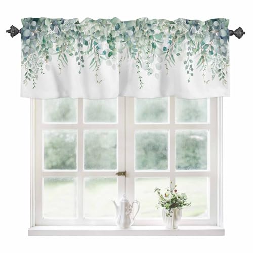 TweetyBed Sage Green Eucalyptus Curtain Valance for Windows Rod Pocket Valance Window Treatments 1 Panel Watercolor Leaves Short Curtains for Kitchen Windows Bathroom Bedroom 42x12in by TweetyBed - Used condition - US$11.41