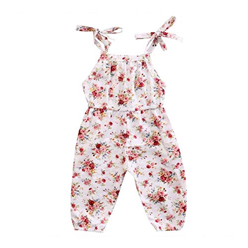 Newborn Baby Girl Halter Romper Sleeveless Strap Jumpsuit Floral Onesie One Piece Infant Summer Clothes Outfit (Jumpsuit-floral white,6-12 Months)