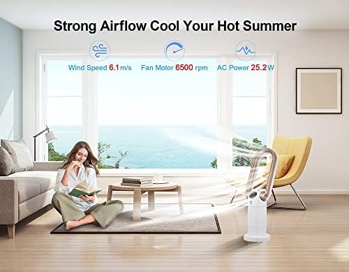 Bladeless Tower Fan and H13 HEPA Air Purifier in One, 120°Oscillating & 210°Tilt Head Table Fan, 29inch 28W Desk Fan with Remote, 9 Speeds 9H Timer Air Circulator for Bedroom Office Home(Gold)