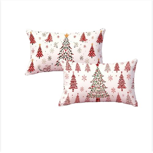 Housse de coussin 50x80 cm Noël en lin imperméable lot de 2 rouge - 2