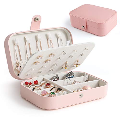LotFancy Jewelry Box for Women, Double Layer Jewelry Organizer with Soft Velvet Liner, Portable Travel Jewelry Case for Earring Necklace Bracelet Ring Storage (Pink)