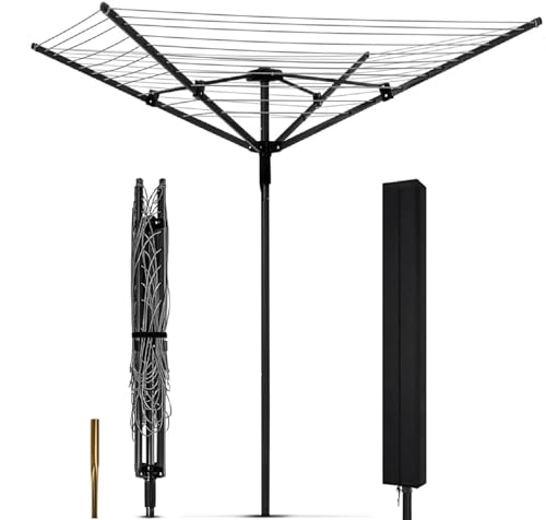 Heavy Duty Outdoor Umbrella Drying Rack, 12 Lines with 165 Feet Drying Space, Steel Frame & Adjustable Height, 4-arm Umbrella Clothesline for Laundry, Collapsible Clothes Drying Rack for Backyard