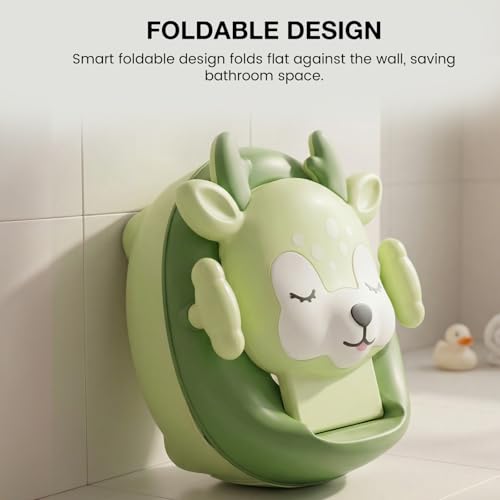 Image of Baybee Deer Baby Potty Seat for Kids 2 to 5 Years with Back Support | Foldable Toilet Seat with Removable Drawer & Cleaning Brush | Premium Potty Training seat | Kids Toilet Chair Boys Girls (Green)