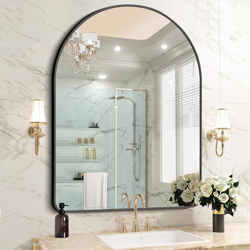 Image of FORBATH Arched Mirror 36x48 Inch, Bathroom Mirror Wall Mounted Modern Black Aluminum Alloy Frame Decor Large Dresser, for Bedroom Living Room Entryway, Hanging or Leaning Against Wall