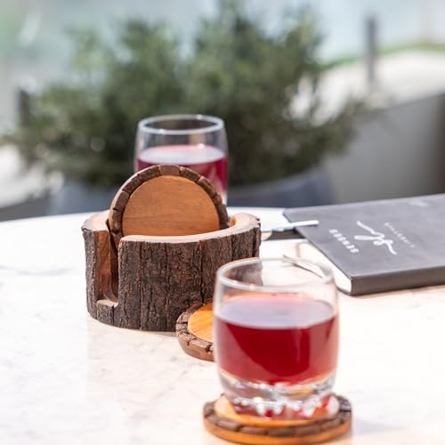 Image of Ireka Home Vriksha Wooden Coasters with Carrier - Set of 4 | Stylish Drink Coasters, For Home & Office