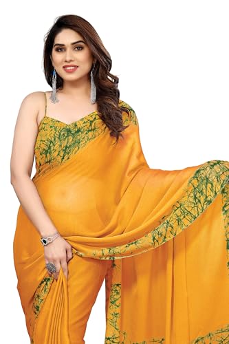 Image of MIRCHI FASHION Women Saree Abstract Print Chiffon | Breathable Lightweight Casual Sari for Regular Use and Office with Unstitched Blouse (Available in 25 Colors)
