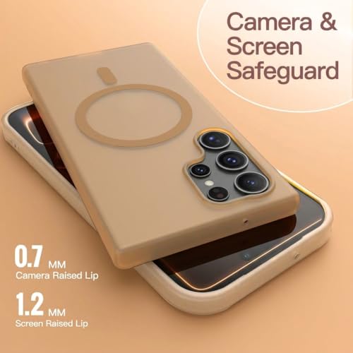 Image of DIZORO Matte Case for Samsung Galaxy S24 Ultra Compatible with MagSafe, Camera Lens Full Protection, Shockproof Translucent Frosted TPU Soft Phone Cover, Anti-Fingerprint (Desert)