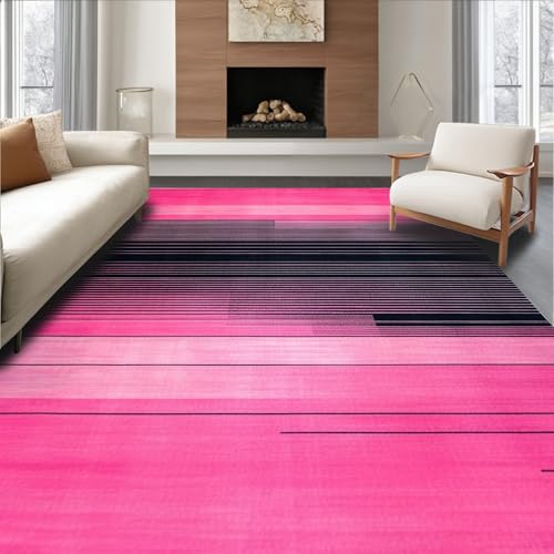 ODIKA Flatwoven High Traffic Area Rug 5x7, Bold Pink Black