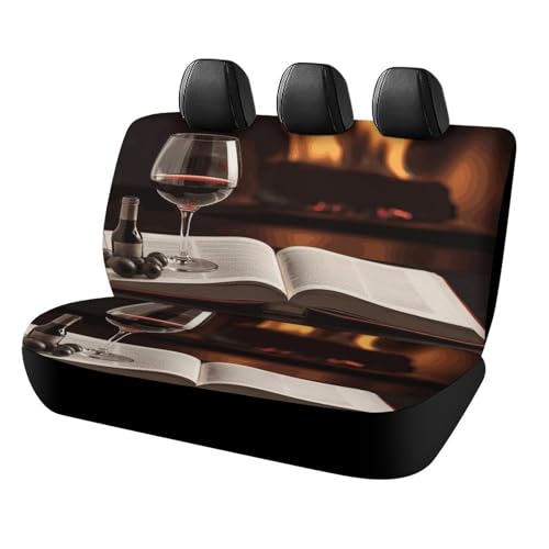 Funda de asiento de coche trasera que evita arañazos con diseño de vino y libros para SUV