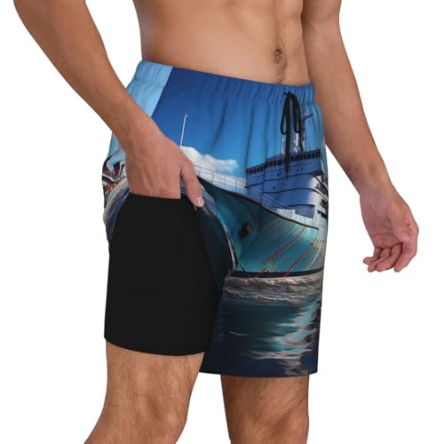 Men's Swim Trunks Quick Dry Board Shorts Ocean Ferry Boat Beach Shorts with Pocket Bathing Suits for Men2