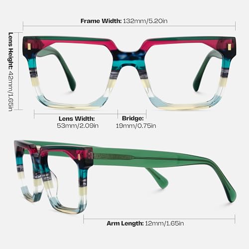 Image of Zeelool Stylish Rectangle Eyeglasses Thick Frame Glasses for women /Men with Non-prescription Clear Lens Laguer ZJGA872500-04 Green