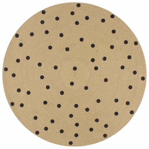 Tapis jute rond 90 cm Tomostar avec imprimé pois chic pour salon