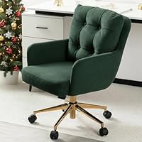 TQHOQ Velvet Desk Chair Green, 360° Swivel Armchair Cute Sweet Style, Upholstered Computer Chair for Home Office, Study Room, Height Adjustable with Casters and Cushion