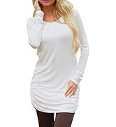 Pink Queen Women's Casual Long Sleeve Slim Ruched Tunic Tshirt Dress to Wear with Leggings