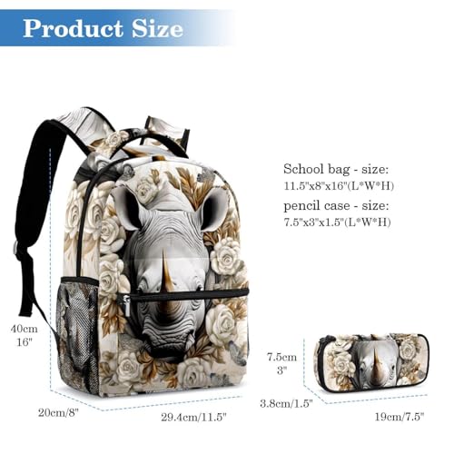 Sac à backpack motif rhinocéros dessiné à la main pour étudiant