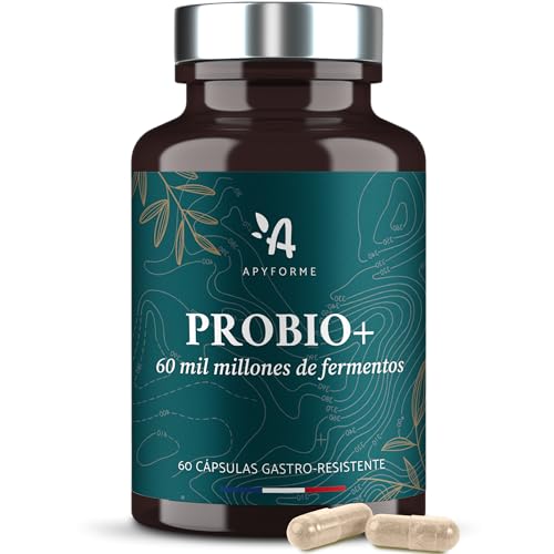 Apyforme - Probióticos Flora Intestinal - Hasta 60 Mil Millones UFC/Día - 10 Cepas Exclusivas, Lactobacillus, Bifidobacterium - 60 Cápsulas Gastroresistentes - Probio+