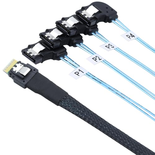 Cable PCIE Slimline SAS 4.0 SFF-8654 a 4 SATA 7Pin 0.5 m miniatura 5