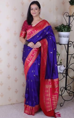 Image of SGF11 Women's Kanjivaram Pure Soft Silk Saree With Unstitched Blouse Piece