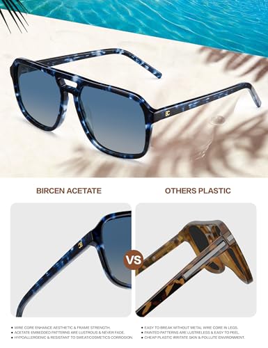 Image of BIRCEN Mens Acetate Polarized Sunglasses: Retro Square Sun Glasses UV400 Protection Anti-Glare Shades for Driving Travel
