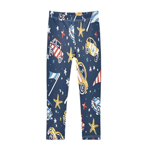 Bolaz Toddler Girls Leggings Printed Yoga Pants Leggings Race Car and Racing Flag for Kids