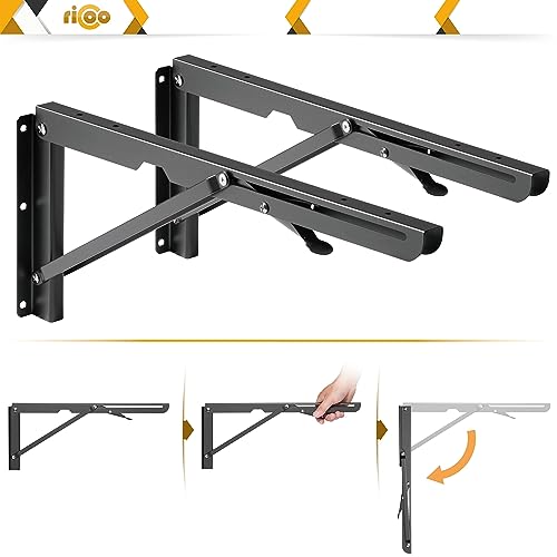RICOO Shelf Bracket, Premium Heavy Duty Steel Wall Mounted MZ001 L Bracket for Shelves Black, 396x167mm - Image 4