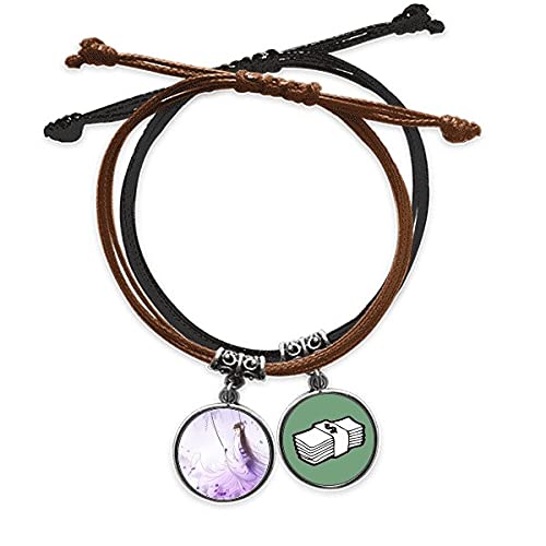 Pulsera de cuero estilo chino amuleto dinero cordon acuarela wisteria